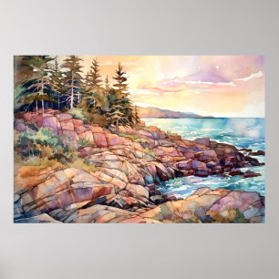 Acadia National Park Watercolor Poster