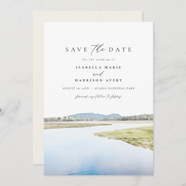 ACADIA NATIONAL PARK Watercolor Save the Date Invitation (Front/Back)