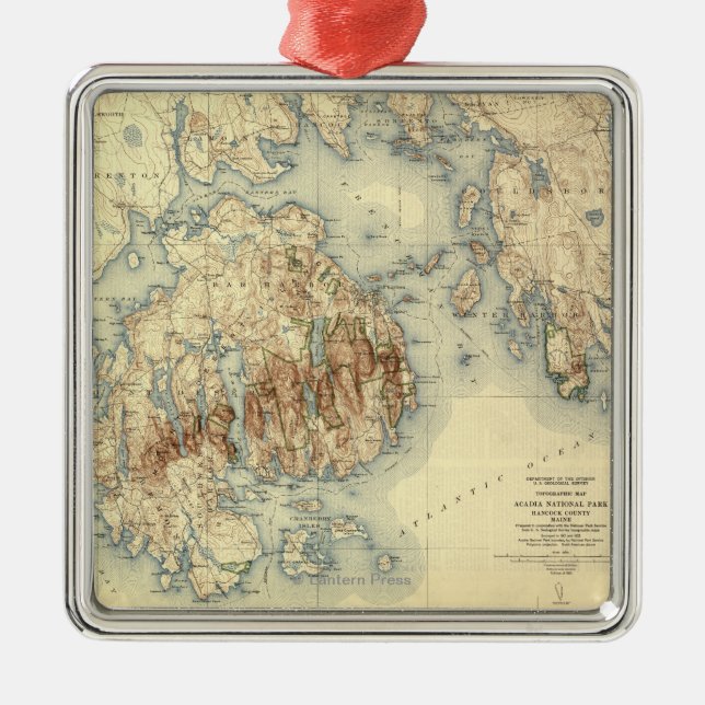 Acadia National ParkTopographic Panoramic Map Metal Tree Decoration (Front)