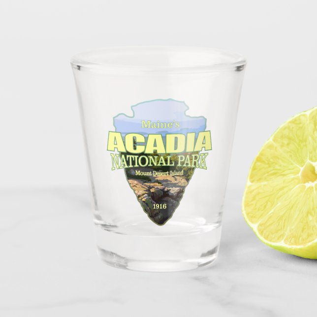 Acadia NP (arrowhead) Shot Glass (Front)