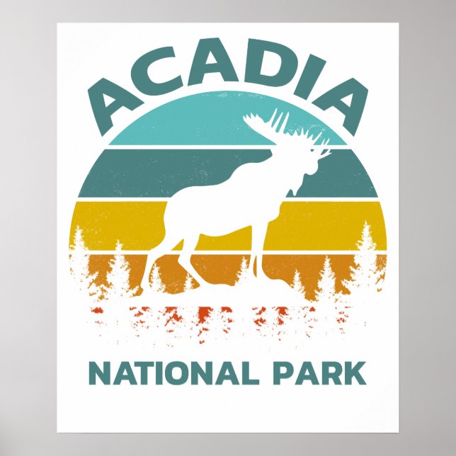 Acadia Vintage Moose National Park Poster (Front)