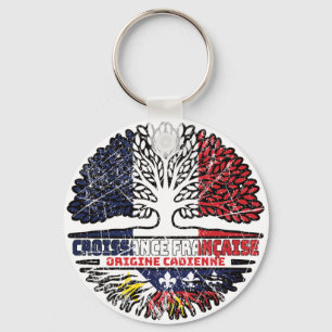 Acadian Cajun French France Tree Roots Flag Key Ring