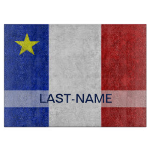 Acadian Flag Surname Distressed Grunge Personalise Cutting Board