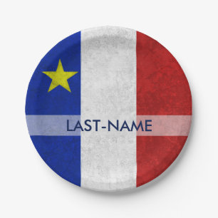 Acadian Flag Surname Distressed Grunge Personalise Paper Plate