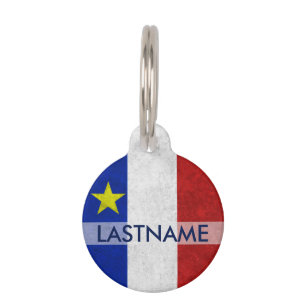 Acadian Flag Surname Distressed Grunge Personalise Pet Tag