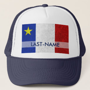 Acadian Flag Surname Distressed Grunge Personalise Trucker Hat