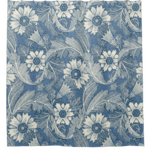 acanthus cobalt denim shower curtain