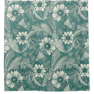 acanthus dark teal green shower curtain