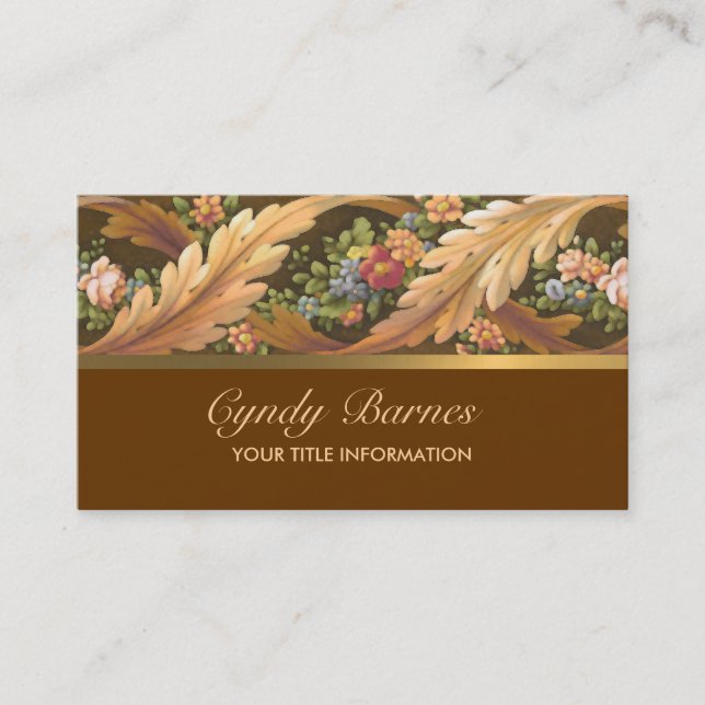 Acanthus Floral Border Business Card Chestnut (Front)