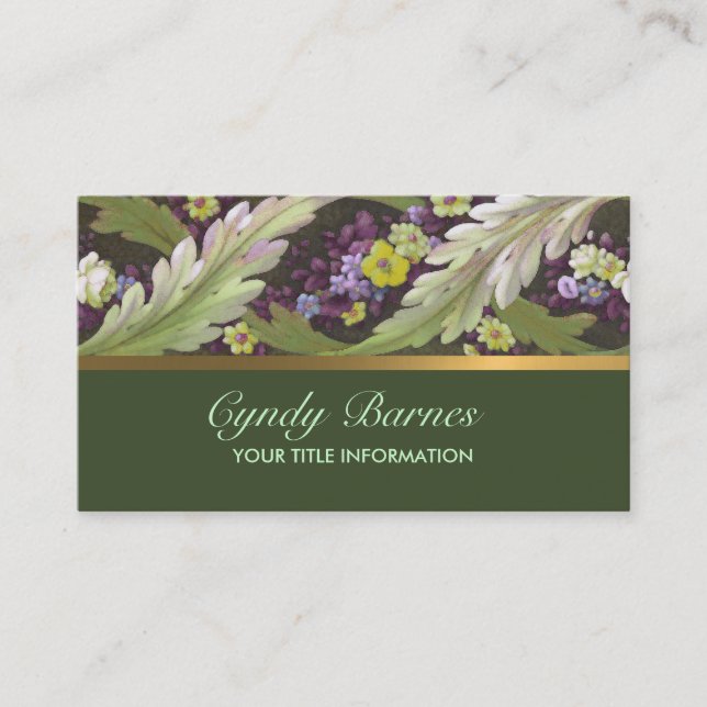 Acanthus Floral Border Business Card Emerald (Front)