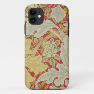 Acanthus leaves and wild rose on a crimson backgro iPhone 11 case