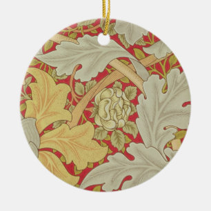 Acanthus leaves and wild rose on a crimson backgro ceramic tree decoration