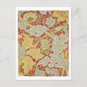 Acanthus leaves and wild rose on a crimson backgro postcard