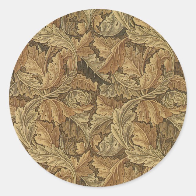 Acanthus Leaves by William Morris, Antique Textile Classic Round Sticker (Front)