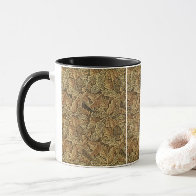 Acanthus Leaves by William Morris, Antique Textile Mug (With Donut)