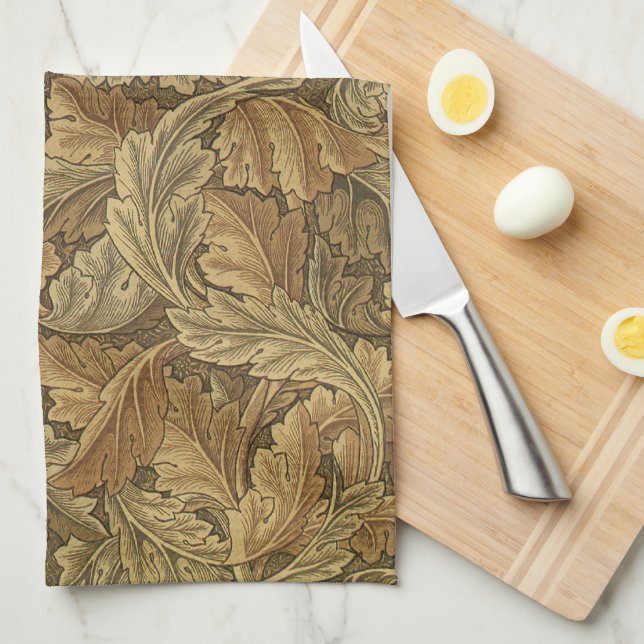 Acanthus Leaves by William Morris, Antique Textile Tea Towel (Quarter Fold)