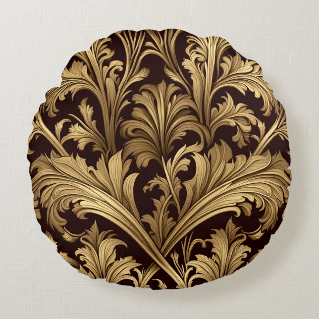 Acanthus Leaves (Old Gold Tone) Round Cushion (Front)