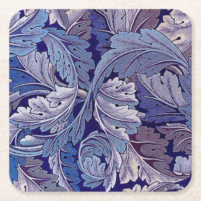 Acanthus Purple, William Morris Square Paper Coaster (Front)