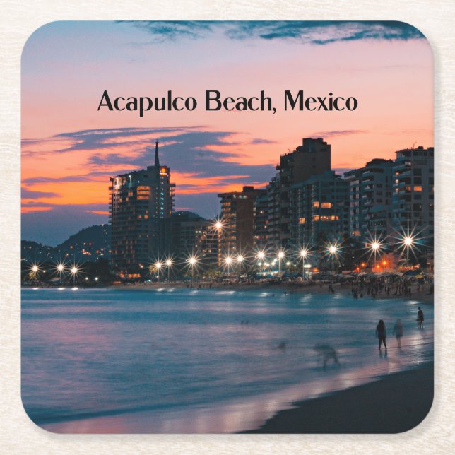 Acapulco Beach, Mexico Square Paper Coaster (Front)