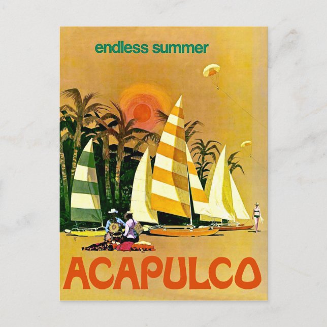 Acapulco,endless summer sailing boats on the coast postcard (Front)