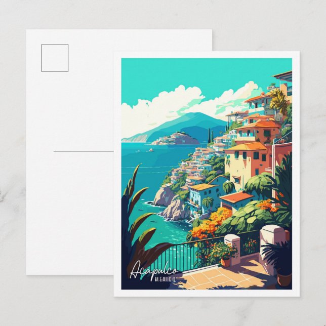 Acapulco Mexico Art vintage travel illustration Postcard (Front/Back)