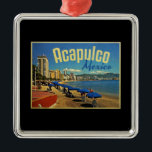 Acapulco Mexico Vintage Travel Metal Tree Decoration<br><div class="desc">This wonderful retro scene of the beach in Acapulco Mexico is just the ticket for a daydream vacation.  Beach umbrellas,  sandy beach and the city behind make this a Mexican postcard perfect image.</div>