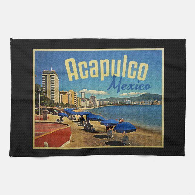 Acapulco Mexico Vintage Travel Tea Towel (Horizontal)