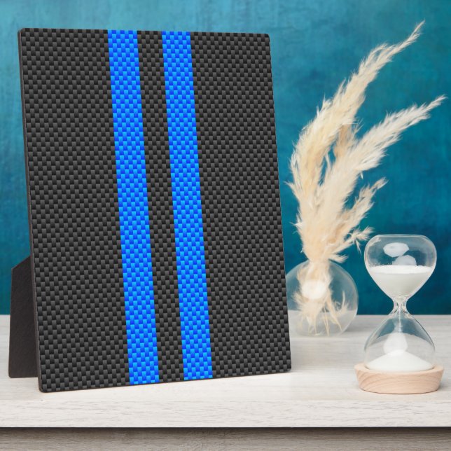 Accent Blue Carbon Fibre Style Racing Stripes Plaque (Side)