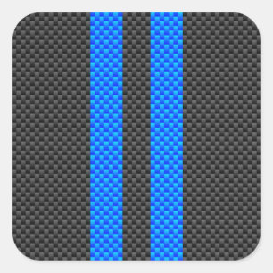 Accent Blue Carbon Fibre Style Racing Stripes Square Sticker
