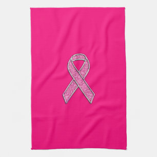 Accent Chrome Glitter Style Pink Ribbon Awareness Tea Towel