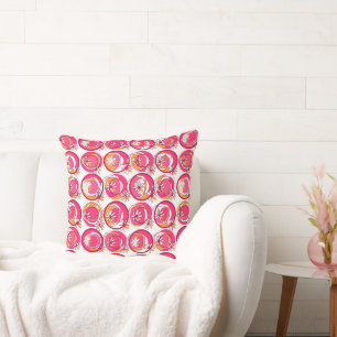 Accent Circle Background Flower Pink Orange White Cushion