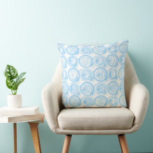 Accent Circles Background Flowers Baby Blue White Cushion