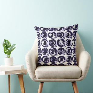 Accent Circles Background Flowers Indigo White Cushion