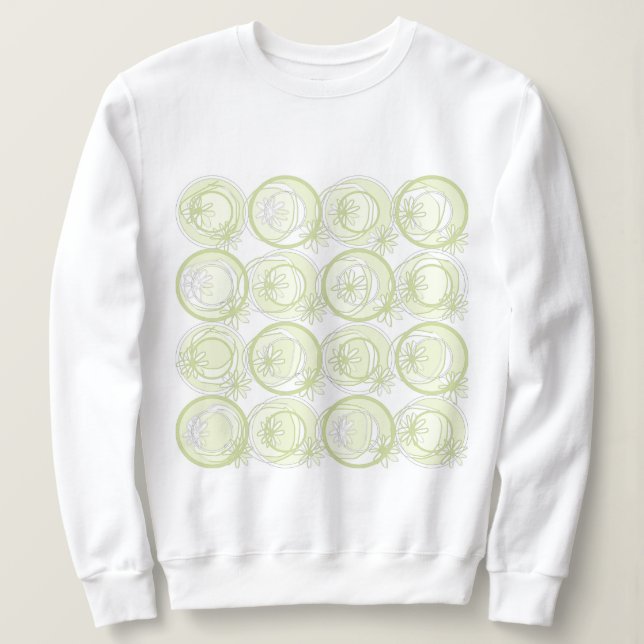 Accent Circles Background Flowers Mint White  Sweatshirt (Design Front)