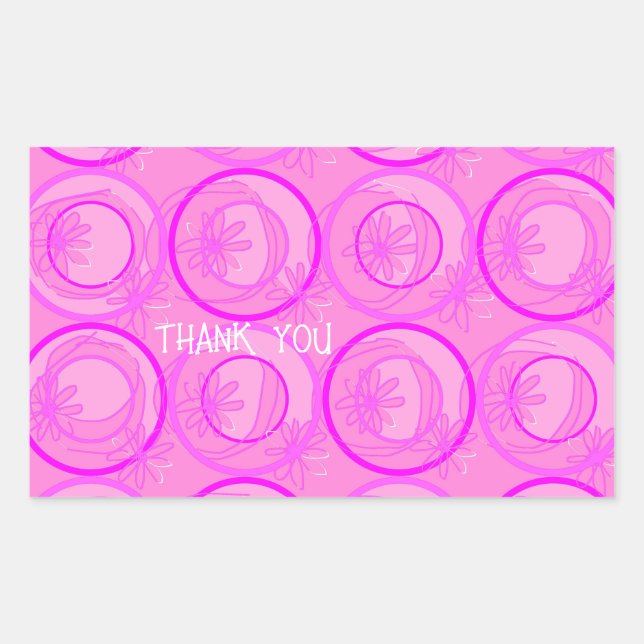 Accent Circles Background Flowers Pink Rectangular Sticker (Front)