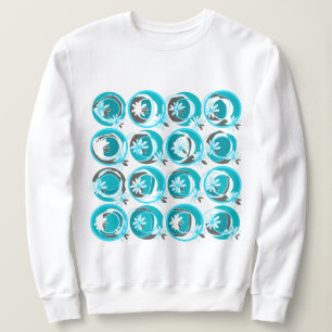Accent Circles Background Flowers Teal White Sweatshirt