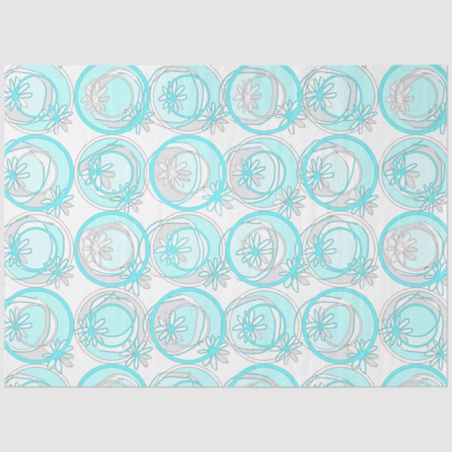 Accent Circles Background Flowers Turquoise White  Tissue Paper (Front)