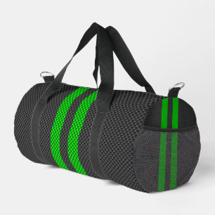 Accent Green Carbon Fiber Style Racing Stripes Duffle Bag