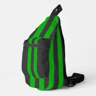 Accent Green Carbon Fiber Style Racing Stripes Sling Bag