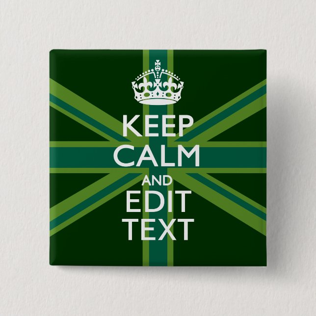 Accent Green Keep Calm And Your Text Union Jack 15 Cm Square Badge (Front)