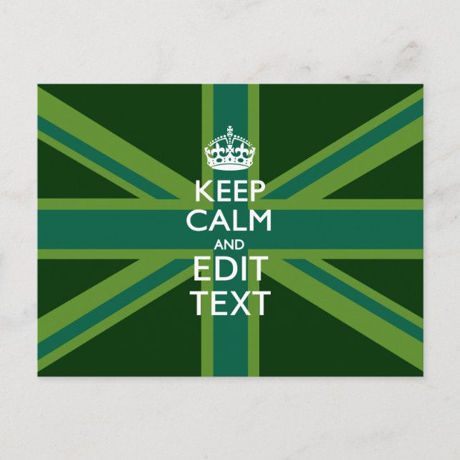 Accent Green Keep Calm And Your Text Union Jack Postcard (Front)