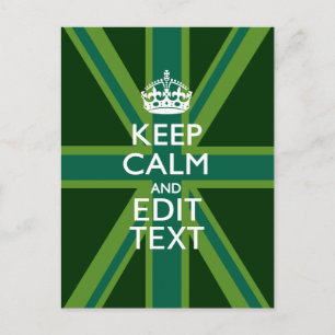 Accent Green Keep Calm And Your Text Union Jack Postcard