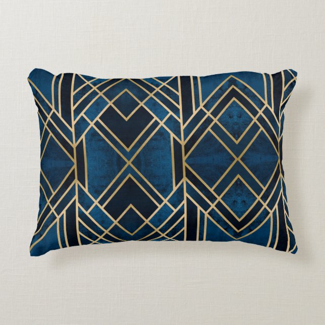 Accent Pillow - Art Deco Blue & Gold (Front)