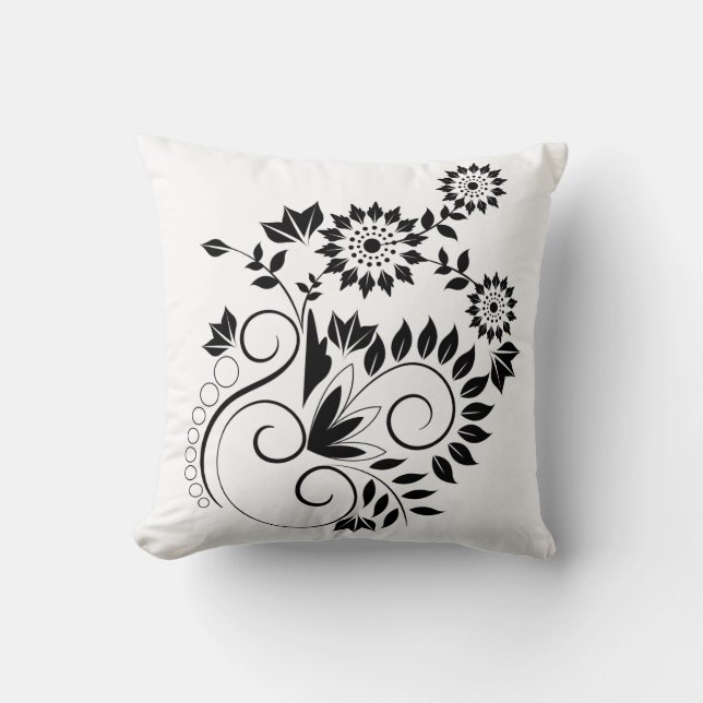 Accent Pillow-Black Flowers   Throw Pillow (Front)