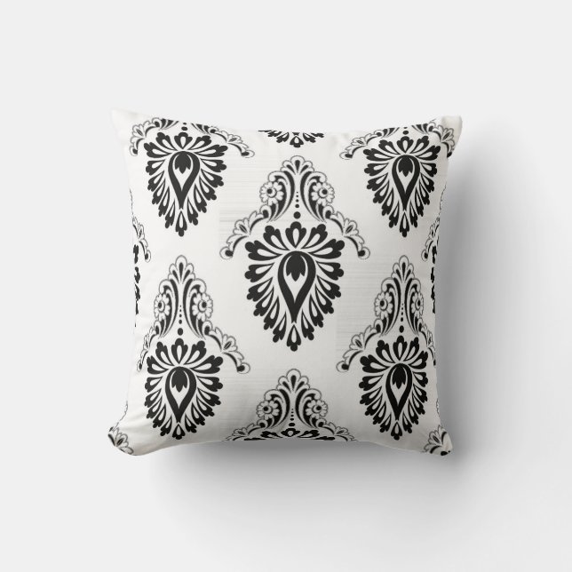 Accent Pillow-Black/White Damask Cushion (Front)