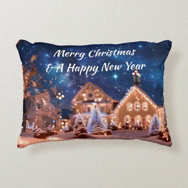 Accent Pillow Featuring An Outdoor Christmas Scene (Front)