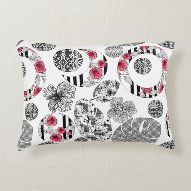 Accent Pillow,Red and Black, Quilting ,Patchwork Decorative Cushion (Front)