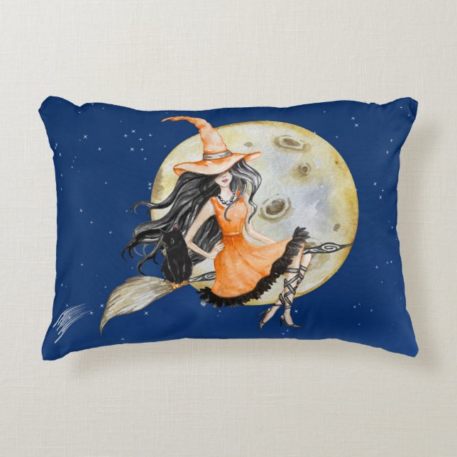 Accent Pillow, Witch's Sweet Ride Decorative Cushion (Front)