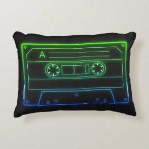Accent Pillow With Neon Green Blue Cassette Tape