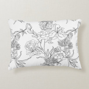 Accent Pillows - Black and White Floral Print